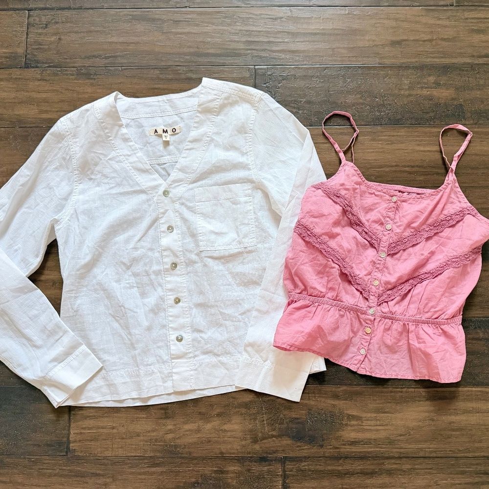 AMO Denim Darling Pink Camisole & Classic Button Down Lot of 2 Tops NEW!!